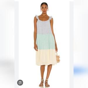 Rails Capri Mixed Rainbow Stripe Midi Dress Linen Colorblock Tiered  Flutter S